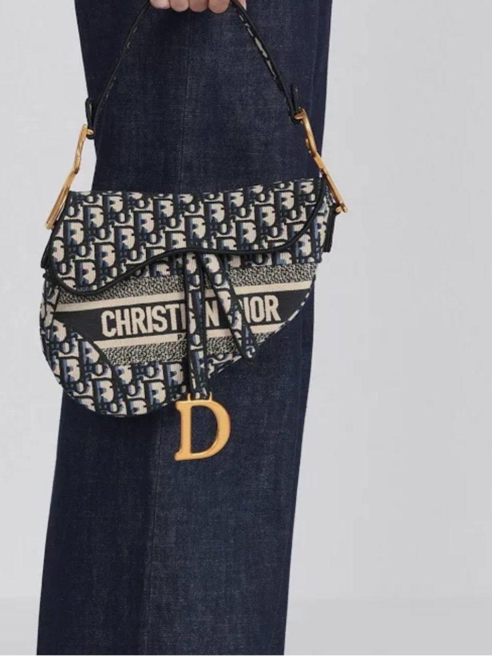 Monogram Navy and Cream Oblique Saddle Crossbody Bag